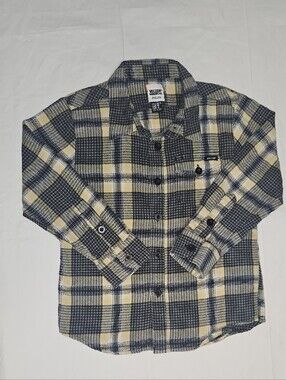 Volcom Kids Plaid Button-Down Shirt - Navy & Yellow Flannel SIZE 4